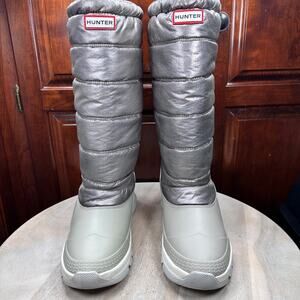 Hunter Women Metallic Snow Boot Size 10 Tall Winter Boots Silver Hail Grey New